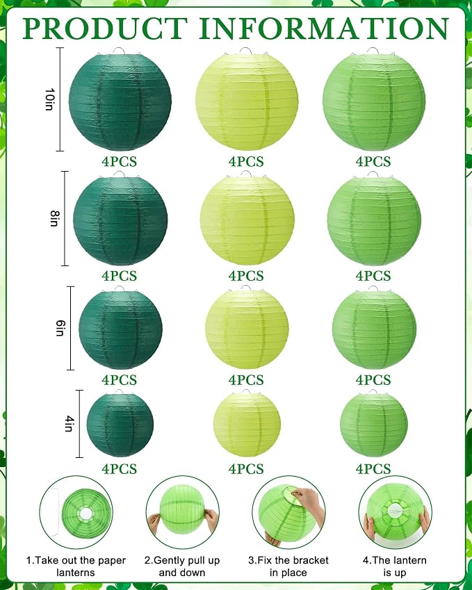 Treela 48 Pcs Paper Lanterns Party Decorations Round,Green Series