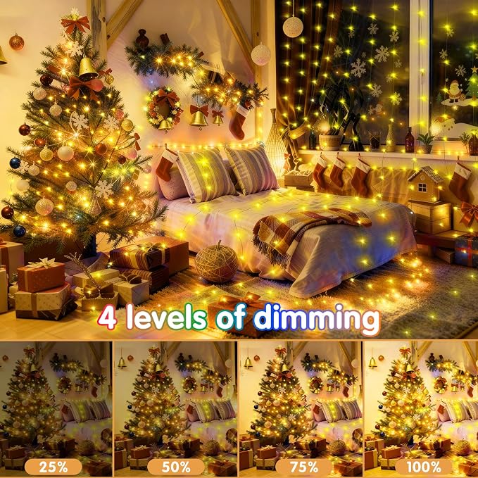 KNONEW 203FT 600LED Green Wire Outdoor Fairy Lights Plug in Warm White Xmas | Timer,Memory,Dimmable,Remote,Waterproof,Green Wire,Invisible in Greenery,for Garden,Wedding,Party, Indoor/Outdoor, Christmas