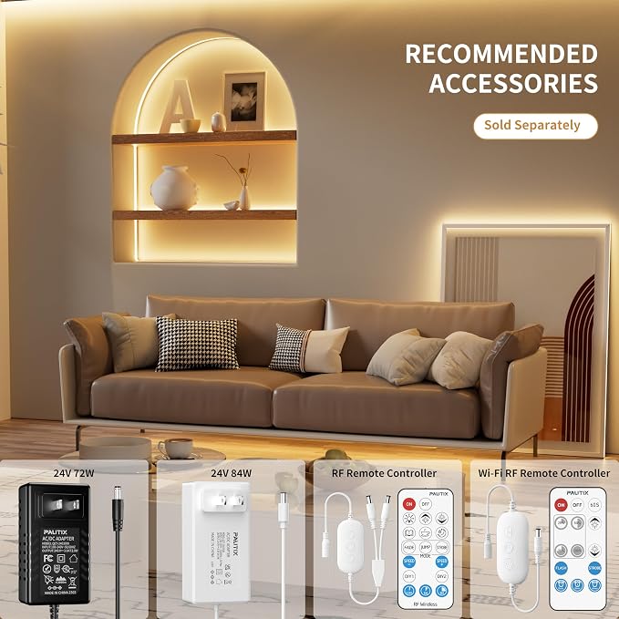 PAUTIX COB LED Strip Light 32.8ft/10m 5040LEDs Warm White 2700K,High Lumen Flexible CRI93+ LED Tape Super Bright DC24V,for Cabinet Home DIY Lighting Projects(Power Supply & Controller Not Included)