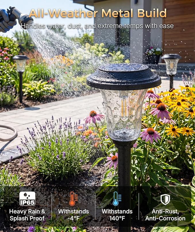XMCOSY+ Solar Lights Outdoor, 4 Pack Solar Pathway Lights Outdoor | Long Lasting, Bright 40LM Metal Garden Light for Yard, Driveway, Walkway, Backyard, Auto On/Off (Warm/Cool White)