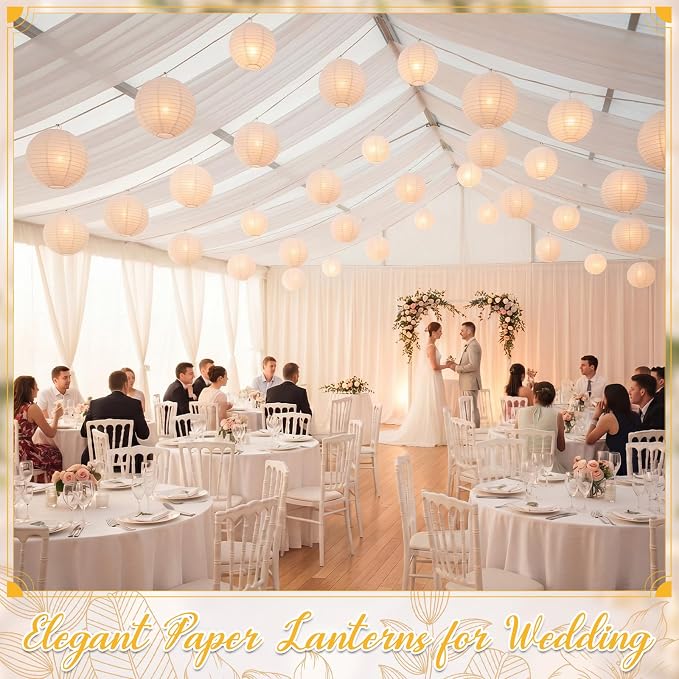 Treela 72 Pack White Chinese Japanese Paper Lanterns Decorative Hanging Round Paper Lantern Lamps for Wedding Birthday Party Decorations (8 Inch)