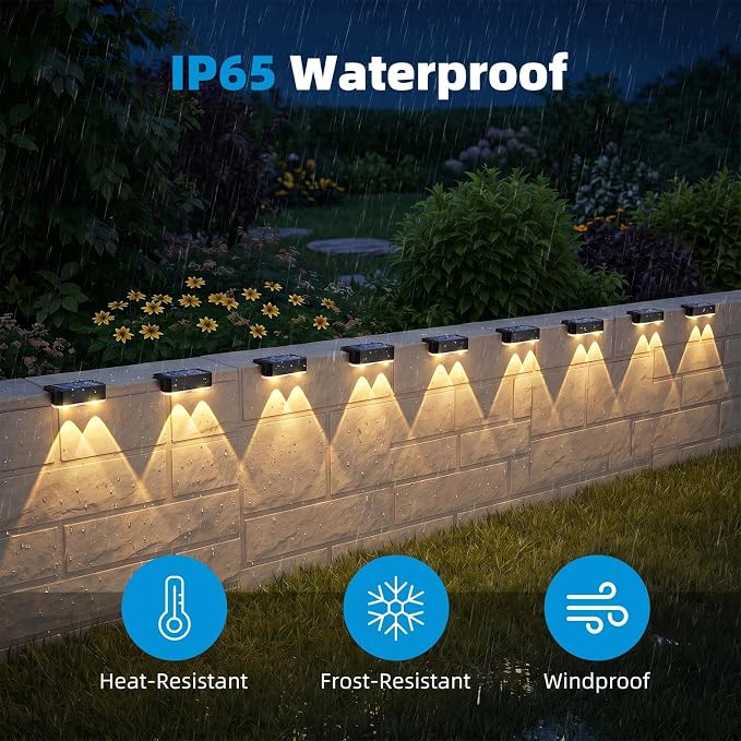 12 Pack Solar Fence Lights Outdoor, Deck Light Solar Powered, IP65 Waterproof Led Riling Solar Lights for Outside Step Yard, Warm White