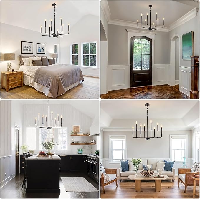Black Chandelier, 8-Light Farmhouse Chandeliers for Dining Room Lighting Fixtures Hanging, Industrial Modern Farmhouse Chandelier for Bedroom, Foyer, Kitchen, Kitchen, Living Room, Entryway