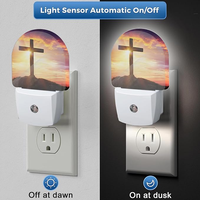 Cross Night Light, Night Lights Plug Into Wall Decor,At Sunset Dusk to Dawn Home Indoor Stairway Kitchen Corridor, Boys Girls Women Men Room Gifts
