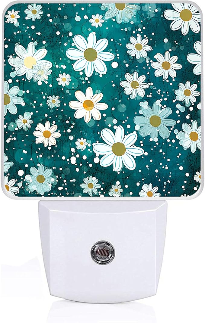 Daisy Flower Night Light, Plug-into Green Glitter Nightlight White LED Lamp, Energy Efficient Decor Desk Lamp for Bedroom Hallway Stairs Bathroom