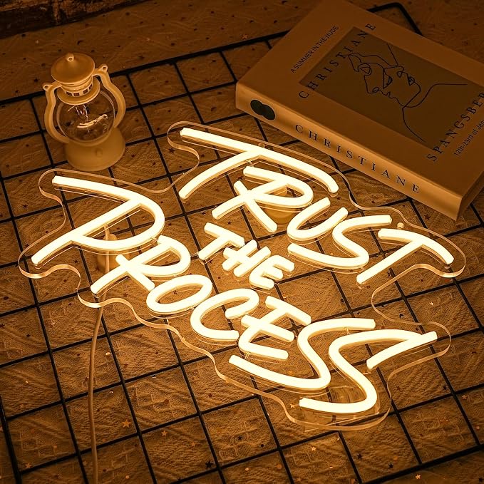 Trust The Process Neon Sign for Wall Decor Classroom Neon Light Warm White Letter LED Light Dimmable Gym Light Up Sign for Library Classroom Home Man Cave Office Bedroom Bar