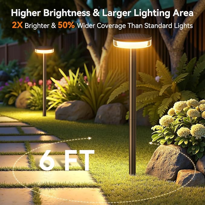 LETMY Solar Pathway Lights Outdoor, 2 Pack 2X Brighter Solar Lights Outdoor Waterproof, Taller Pathway Light with Larger Panel, Auto On/Off Up to 12Hrs Driveway Light for Yard Outside Patio Path Lawn