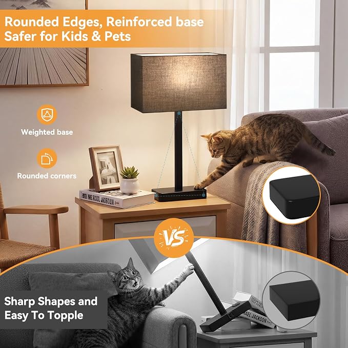 Hong-in Touch Lamps for Bedroom - 3-Way Dimmable Bedside Lamps Set of 2 with USB C+A, Black Modern Table Lamp for Night Stands, Desk Lamp for Living Room Nightstand End Tables Bed Side