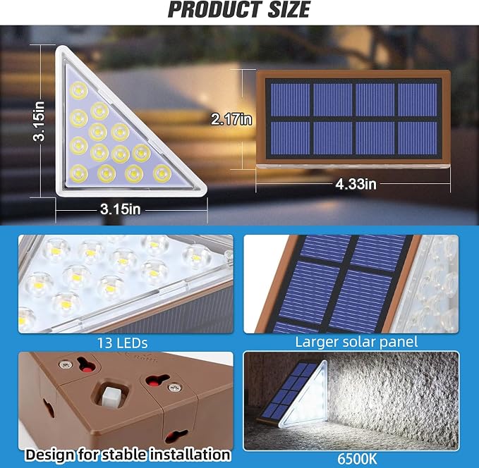 Solar Stair Lights,Cool White Outdoor Step Lights IP67 Waterproof Auto On Off, Outdoor Stair Lights for Steps,Stair,Patio,Yard,Porch,Front Door,Sidewalk,Deck Decor（Brown, 12 Pack）