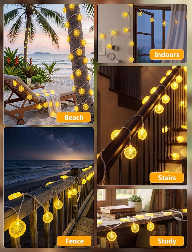 GOOTHY Lemon String Lights Plug in, 8.5Ft Outdoor Fairy Decorations String Lights with 10 LED Yellow Lemon Slice Lights, Hanging Novelty Summer Patio Lights for Garden Kitchen Christmas Wedding Party
