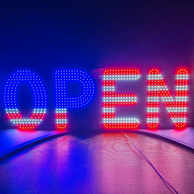 30"x10" Open Sign, LED Open Sign for Business, Ultra Bright Dimmable with 3 Scene Modes, Large Illuminated Business Sign for Storefront Window, Cafe, Bar, Restaurant, Salon (US Flag Design)