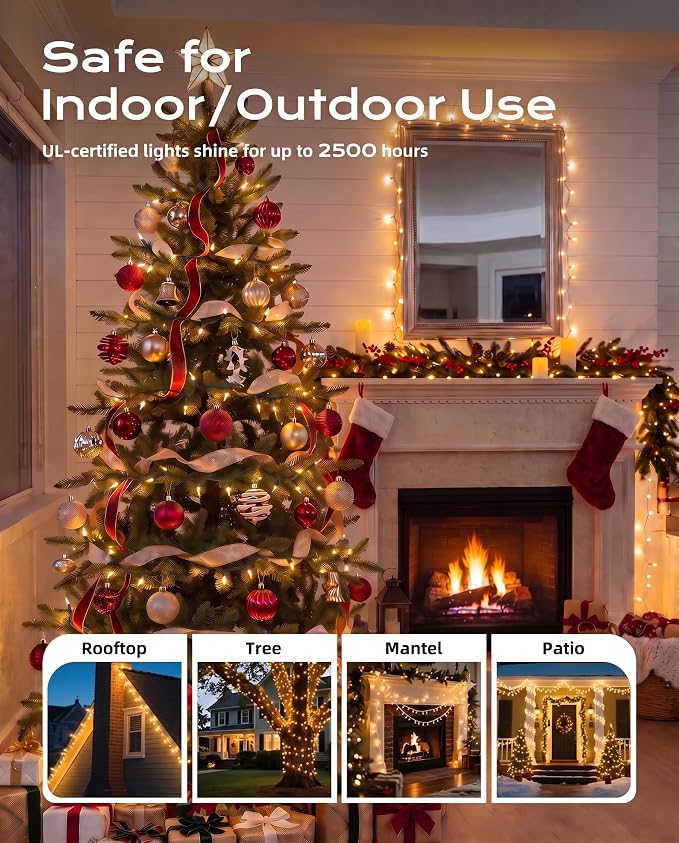 Brightown Christmas Lights Outdoor 100 Count 20Ft String Lights for Indoor | Clear Incandescent Bulb Mini Fairy Lights, Waterproof & Connectable for Xmas Decorations, Christmas Tree Garland, White Wire