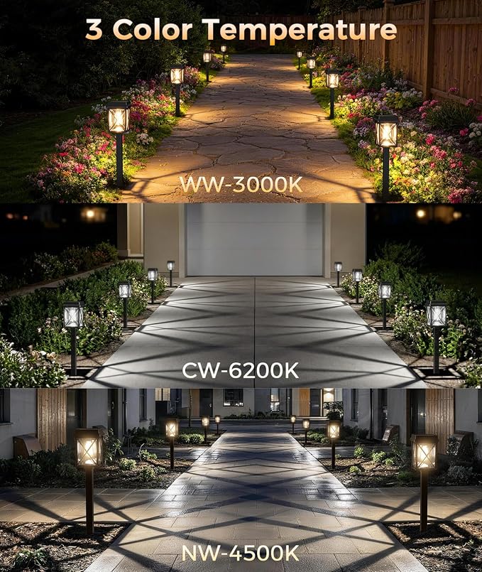 XMCOSY+ Solar Pathway Lights Outdoor, 6 Pack Bright Solar Garden Lights | 3 Color Modes, 20-50LM Custom Brightness, 15H Landscape Lighting, Solar Lights Outdoor Waterproof IP65 for Yard Path Walkway