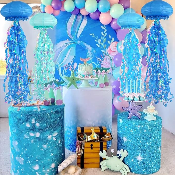ADLKGG Jellyfish Paper Lanterns, Under The Sea Party Decorations, 6pcs Hanging Jelly Fish for Mermaid Ocean Themed Birthday Party Decorations, Baby Shower Classroom Decor (Blue）
