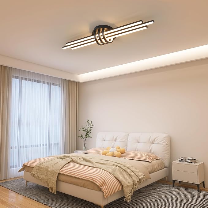 Garwarm 39In Modern Dimmable Linear LED Ceiling Light with Remote, Black | Low Profile Flush Mount Kitchen Ceiling Light, 3000K-6500K, 24W for Kitchen, Dining Room, Living Room, Bedroom, Hallway