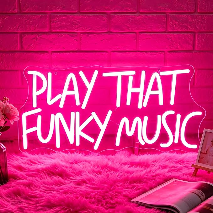 Neon Sign, Music Neon Signs for Wall Decor LED Signs Neon Light | Play That Funky Music Neon Sign for Music Studio, Classroom, Bedroom, Club, Party, Bar, Pink Decor, Gift, USB Powered