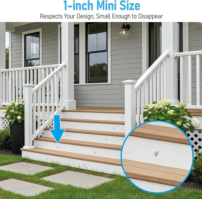 LEONLITE 12-Pack 3000K Recessed Low Voltage Deck Light Flat Square Aperture | 1 Inch, 12-24V AC/DC, CRI90, Landscape LED Step Stair Light, IP67 Waterproof, Stainless Steel Housing, Warm White, Silver