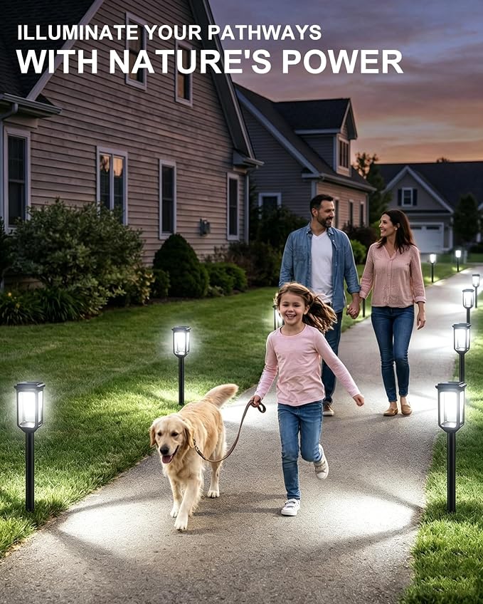 Tenmiro Solar Pathway Lights Outdoor 4 Pack, Bright Solar Garden Lights | IP65 Waterproof Shatterproof, Auto On/Off Landscape Lighting for Yard Lawn Patio Walkway Driveway Decor 6500K