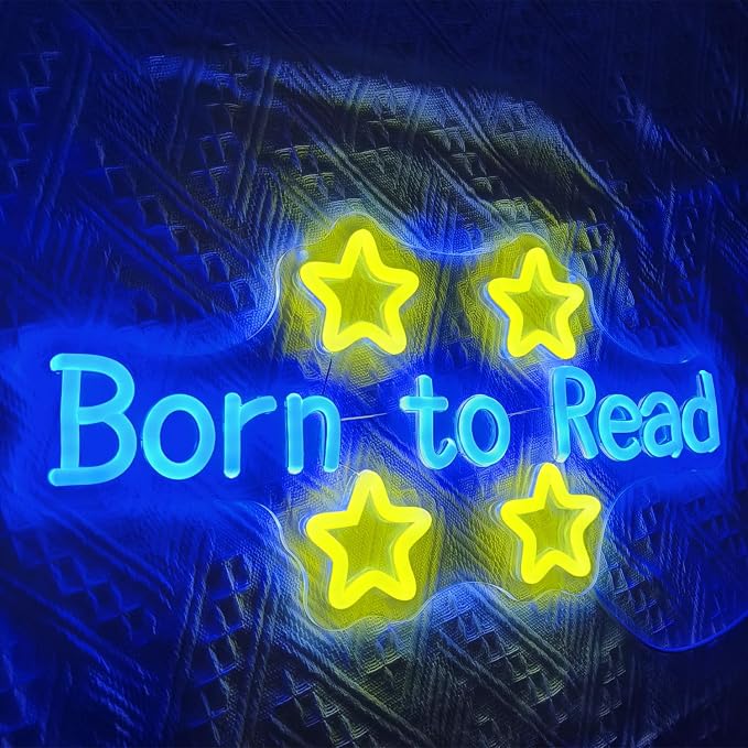 Born to Read Neon Sign LED Letter Lights Dimmable USB Powered Wall Decor for Classroom Library Reading Nook Teacher Student Book Lover Gift (16.5x8.3in)
