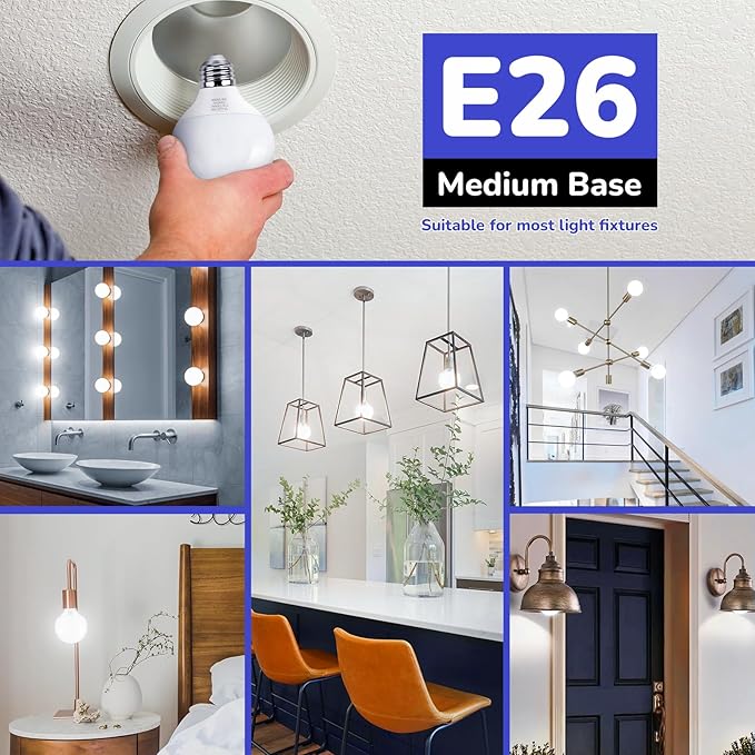 MAXvolador G25 LED Globe Light Bulbs Daylight White 5000K, Round Vanity Light Bulb 60W Equivalent, E26 Base Bathroom Mirror Light Bulbs, 500LM, Non-Dimmable, 12-Pack