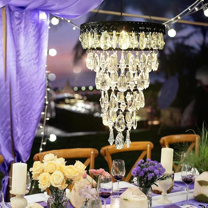 Solar Hanging Crystal Chandelier Outdoor Waterproof Garden Light | Acrylic Beads Bright Warm LED Tree Hanging Lantern for Mom's Gifts Garden Gazebo, Party, Wedding Garden Decor