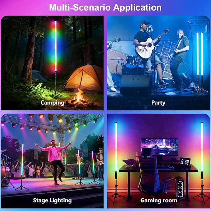 LUXCEO 2Pack 90cm RGB Tube Light Bar (3Ft) with Light Stand, 2.4G Remote Control, 5000 mAh Battery Powered LED Video Light Wand Stick for DJ Lighting, Dance Club and Photography Lighting