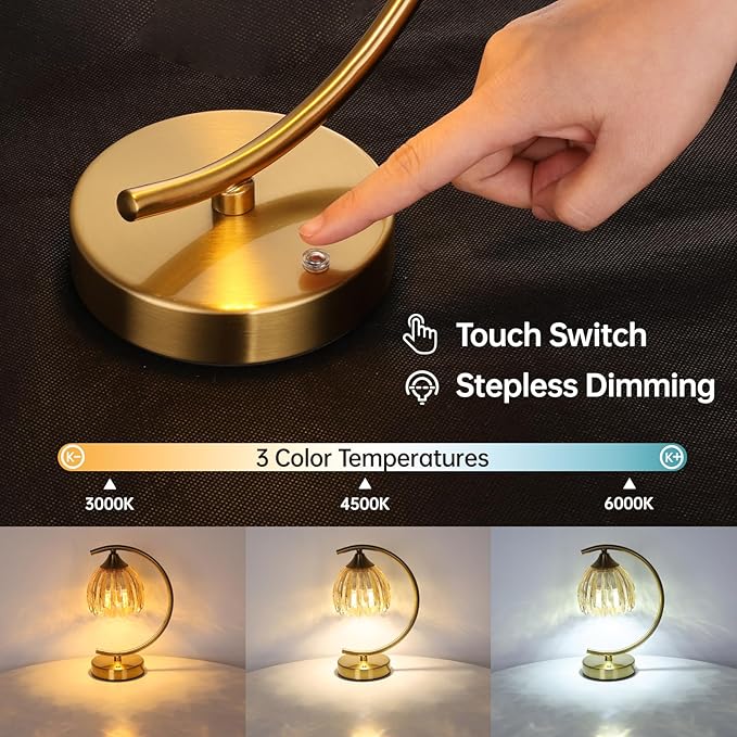 Set of 2 Tulip Table Lamp, 5200mAh Cordless Touch Control Table Lamp with 3 Color Temps & Stepless Dimming, Rechargeable Battery Table Lamp for Living Room, Bedroom, Shelf (Amber Tulip)