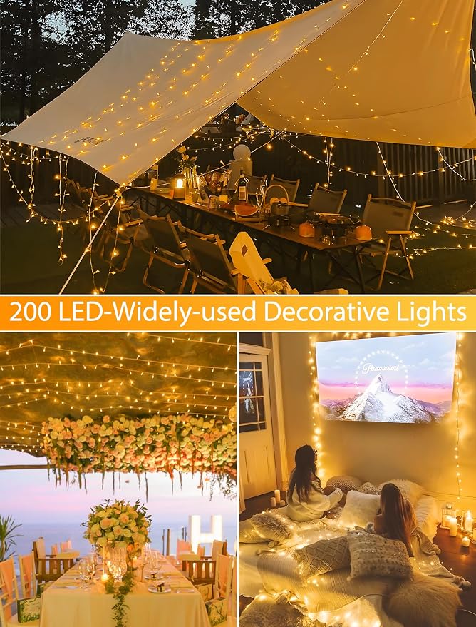 Warm White Christmas String Lights, 98FT 200 LED Fairy Lights Indoor | Up to 8 Sets, 8 Modes with Memory, Connectable, Transparent Wire, IP65 Waterproof Outdoor Decor for Classroom, dorm, Bedroom