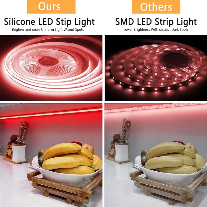 Red COB 10Ft LED Strip Lights 24V Dimmable High CRI95+ Ultra Bright Flexible LED Tape Lights LED Lights Strip Rope Lights for Romantic Wedding Anniversary Home Bedroom Indoor Decorative Lighting