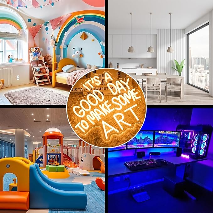 It's A Good Day to Make Some Art Neon Sign for Wall Decor Aristic LED Light Paint Neon Light Sign Classroom Neon Sign Dimmable Warm White Art Letter Neon Light for Bedroom Classroom Home Gallery Studio