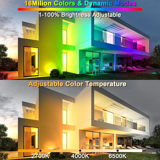 Led Flood Light 600W Equivalent 6000LM, Outdoor Led Lights with APP Control, Smart RGB Lights Colored 16 Million Colors, DIY Scenes - Timing - Music Sync, 2700K & IP66(2 Pack)