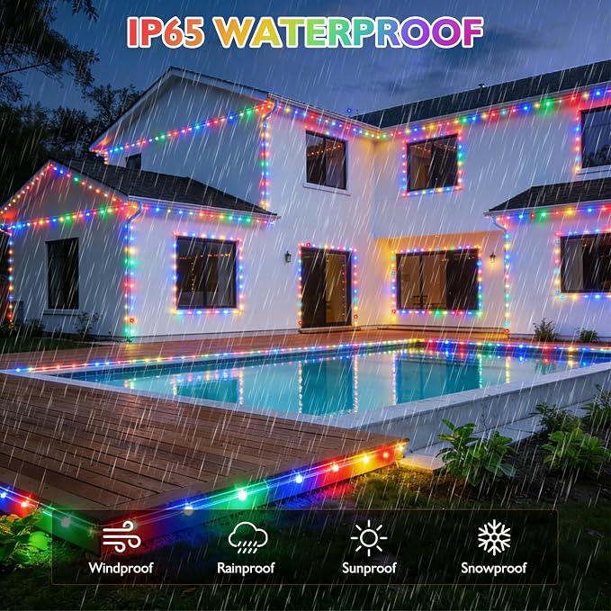 (New) 66FT 240 LED Rope Lights Outdoor, Waterproof LED String Lights with 8 Lighting Modes, Twinkle Tube Lights for Christmas, Garden, Patio, Party, Wedding, Bedroom Decorations (Multicolor)