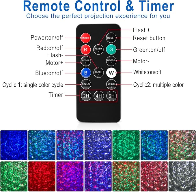 Ocean Wave Projector Light Outdoor 15 Colors Water Ripple Effect Lamp | IP65 Outdoor Projector with Remote for Halloween Christmas Decor – Ideal for Yard, Wall, Ground, Parties & Holiday Displays