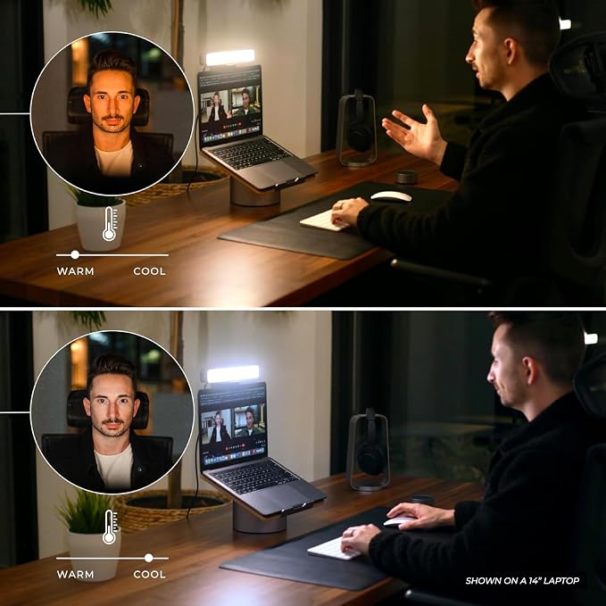 HumanCentric Premium Video Conference Lighting for Video Calls, Zoom | HighBeam Pro LED Webcam Light for Zoom Meetings & Streaming, Upgrade Monitor Ring Light with dual Video Conference Light
