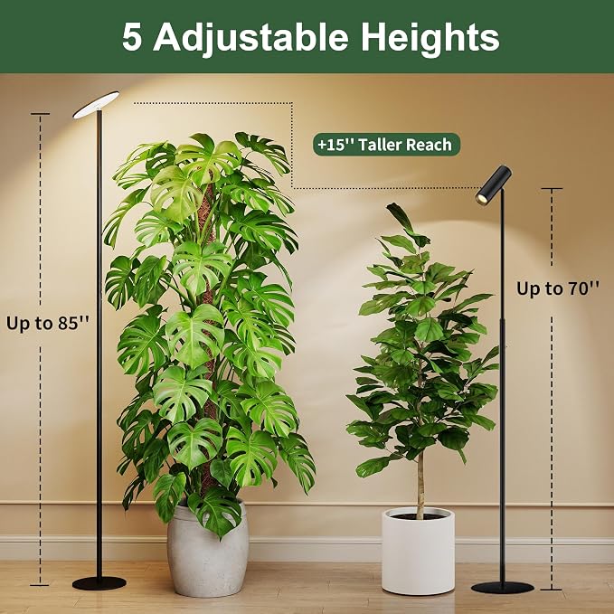 Grow Light for Indoor Plants, 60W Full Spectrum LED 85” Tall Standing Plant Light, Custom 1–23H Daily Cycle Timer, Digital Display, 10-Level Dimmable, 4000K