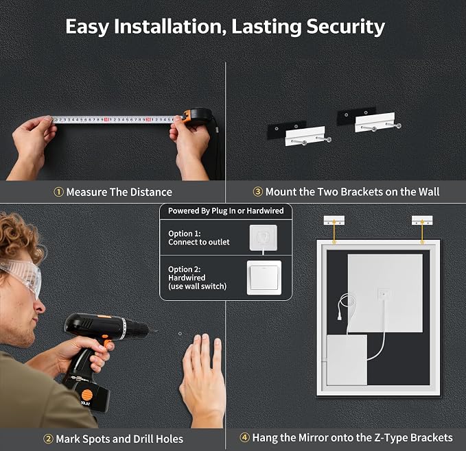 28"x20" LED Bathroom Mirror with Lights, Backlit+Frontlit, Anti-Fog | CRI 95, Stepless Dimmable, 3 Colors Lighting, Shatterproof Tempered Glass, HD Reflection, Memory, (Horizontal/Vertical)