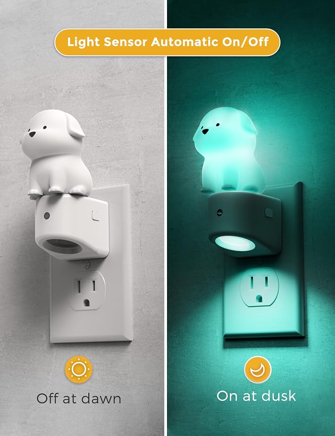 L LOHAS LED Night Light for Kids, 3D Dog Night Light Plug in | Dusk to Dawn Nursery Night Lights, RGB+Soft White 3000K, 3 Lighting Modes, Room Decor, Children