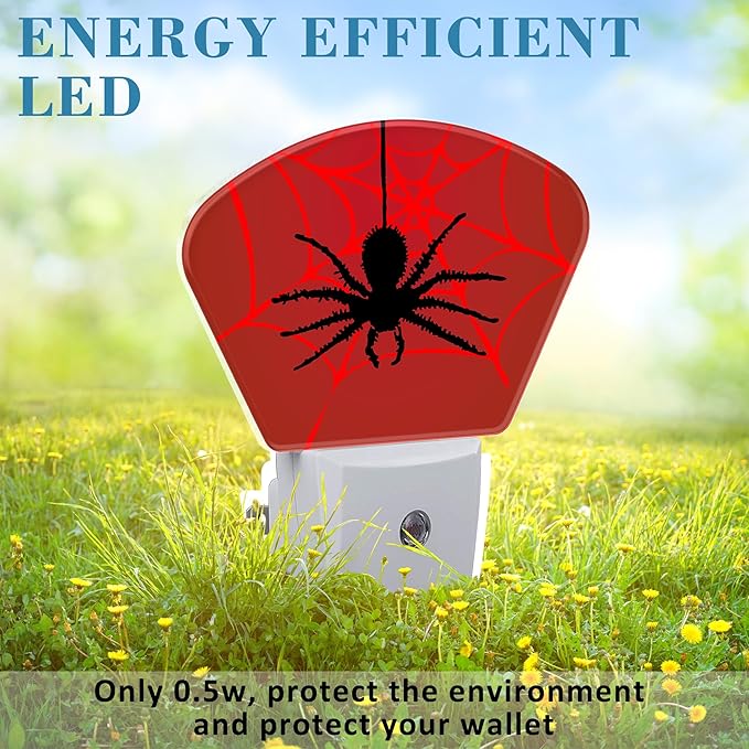 Black Spider Night Light for Kids, Red Spider Web LED Night Light Plug into Wall with Dusk to Dawn Sensor for Girls Boys Women Men Bedroom, Hallway, Kitchen, Bathroom, Stairs Decor
