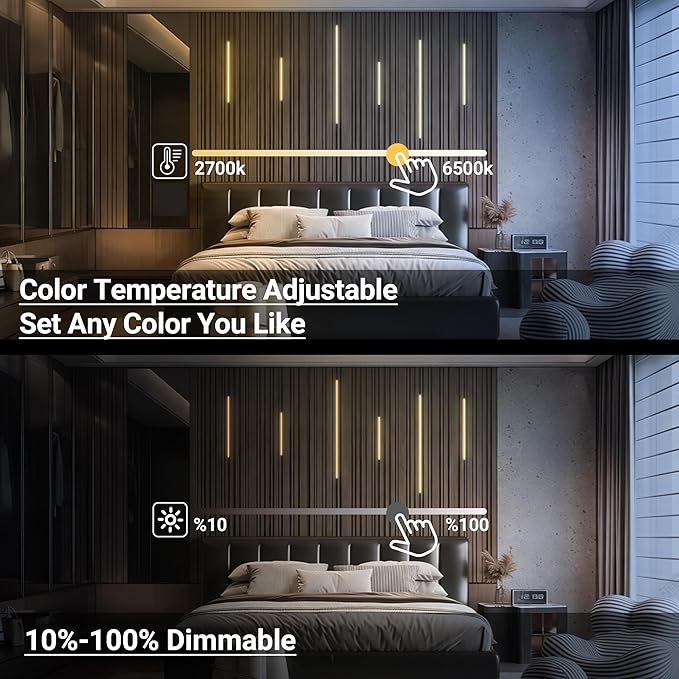 HAMRVL Black CCT LED Recessed Lighting Kit, 6 PCS Tunable 2700k-6500k Wall Panel Lights with Smart Switch, Self-Adhesive, Dimmable, for Wood Slat Wall Panels, Headboards, Stairs, Living Room, Bedroom