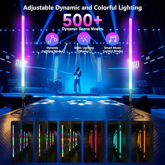 LUXCEO 2Pack 90cm RGB Tube Light Bar (3Ft) with Light Stand, 2.4G Remote Control, 5000 mAh Battery Powered LED Video Light Wand Stick for DJ Lighting, Dance Club and Photography Lighting