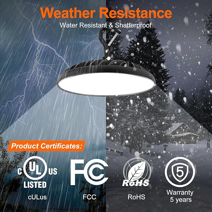 SYLVANIA UFO LED High Bay Light, 150W, 16,500 LMS, 5000K, Daylight, 120V with 6 Foot Cord/Plug, High Bay Led Shop Lights for Commercial Warehouse Workshop Factory Barn Garage, UL Listed-1 Pack (66332)