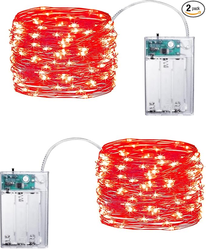 Joomer LED Fairy Lights Battery Operated, 2 Pack Each 16FT 50 LED Cuttable Starry Lights with Timer for Bedroom, Parties, Wedding Christmas Indoor Decor (Red)
