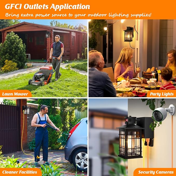 2-Pack Porch Lights with GFCI Outlet, Motion Sensor Dusk to Dawn Waterproof Outdoor Wall Lights, 3 Lighting Modes Black Exterior Light Fixtures for Front Door, Outside Wall Lanterns for House Garage