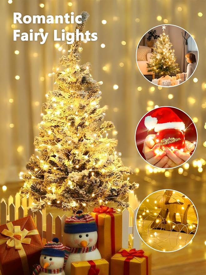 66 FT 200 LED Fairy Lights Battery Operated with Remote Timer Warm White | 8 Modes, IP44 Waterproof, Flexible Copper Wire, Super Long Battery Fairy Lights Indoor Outdoor for Christmas Garland Decor