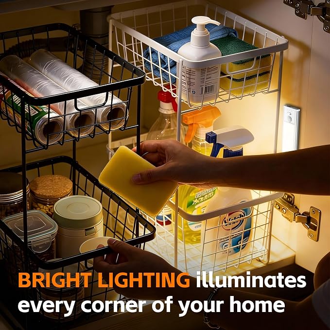 11.82 inch Under Cabinet Lighting, 4 Pack Magnetic Closet Lights | 2000mAh with Motion Sensor, 54 LED, 3Color Temperature, USB-C Charging, Durable and Easy-to-Install