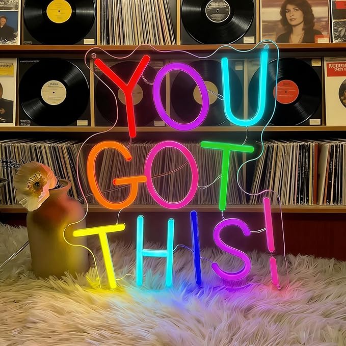 You Got This Neon Sign for Wall Decor, Dimmable LED Neon Signs for Bedroom Inspirational Letter Neon Light for Office Classroom Home Bar Party