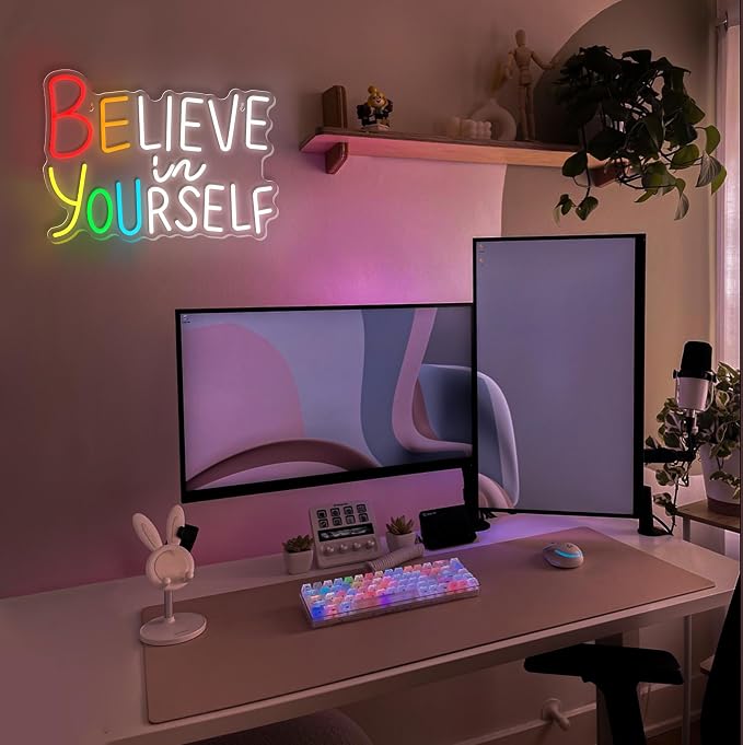 Believe in Yourself Neon Sign for Wall Decor Dimmable Inspiring Quote Neon Sign for Classroom Bar Club Bedroom Hotel Pub Cafe Wedding Office Decoration Birthday Party Gifts USB Powered