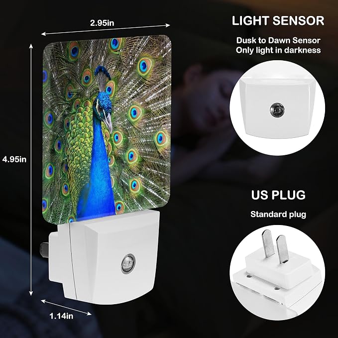 LED Night Light Lamp with Smart Sensor Dusk to Dawn Sensor,Australian Peacock Night Light Daylight White,0.5W Plug-into Wall for Adults,Bedroom,Bathroom,Hallway,Kitchen