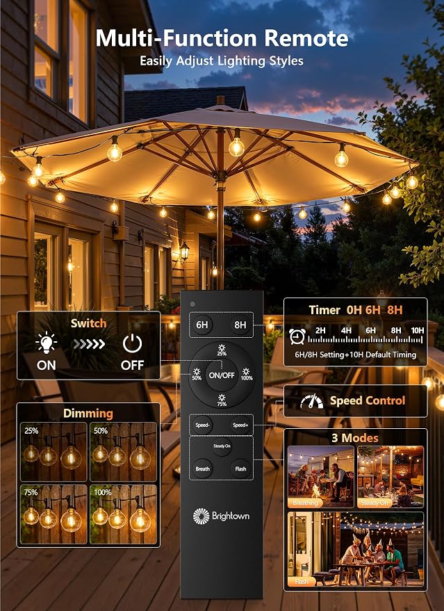 Brightown Outdoor String Lights, 55FT 17 G40 Bulbs Shatterproof Patio Lights, Waterproof Dimmable Hanging Connectable Globe LED Outdoor Lights for Backyard, Bistro, Porch, Deck, Balcony
