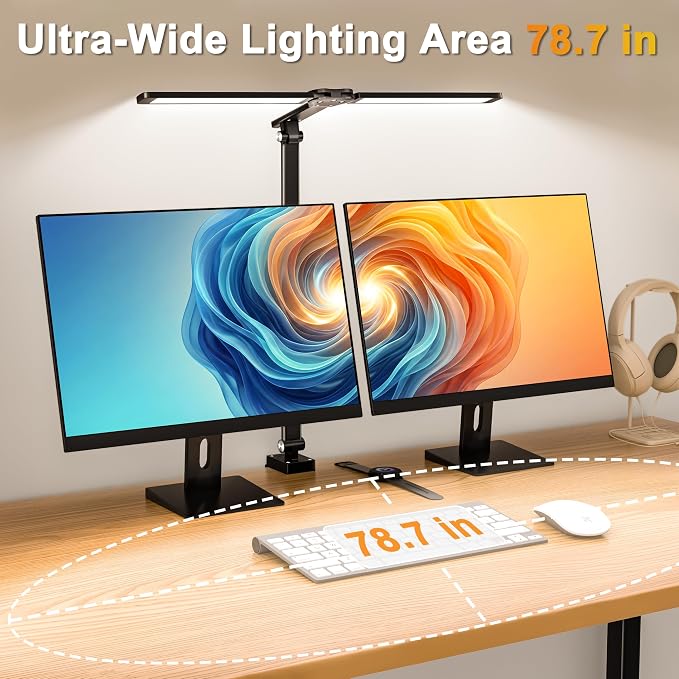 LED Desk Lamp for Office Home, Architect Desk Light with Clamp, Black | Height Adjustable Eye Caring Stepless Dimming Desk Lamp for Reading, Study, Workbench, 50 Lighting Models